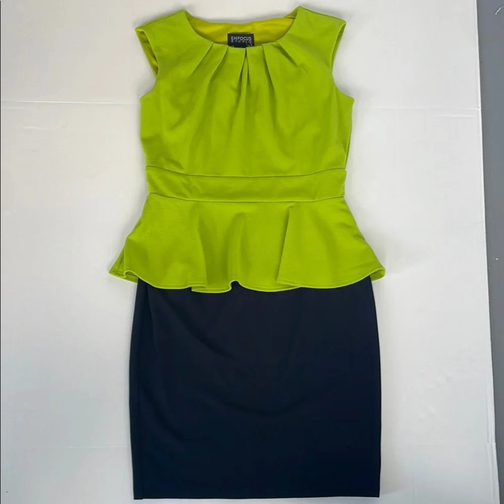 Enfocus Studio Green and Blue Peplum Dress Size 6